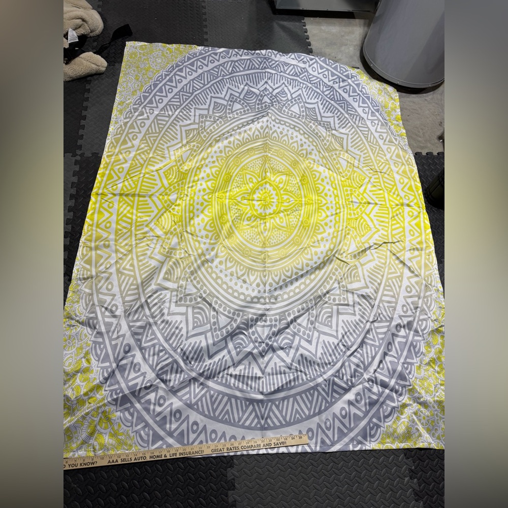 Yellow, Grey and White Mandala Tapestry